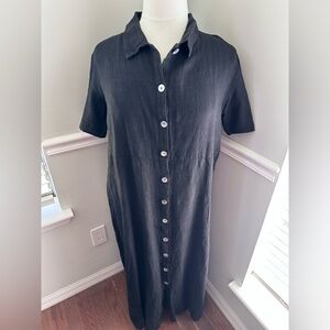 Subtle Tones Black Button-Up Dress Linen